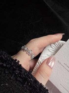 甜美时尚镂空花朵戒指女不规则时尚气质闪亮开口指环小清新食指戒