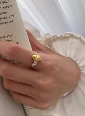 独特性牛角包戒指女个性时尚创意网红S925镀银开口指环嘻哈食指戒