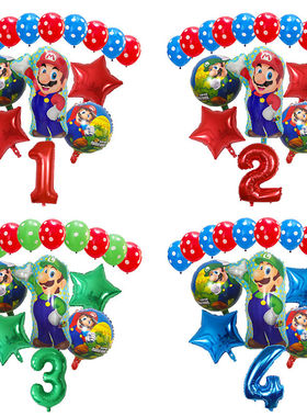 16件Super Mario马里奥主题32寸数字铝膜气球套装儿童派对装饰