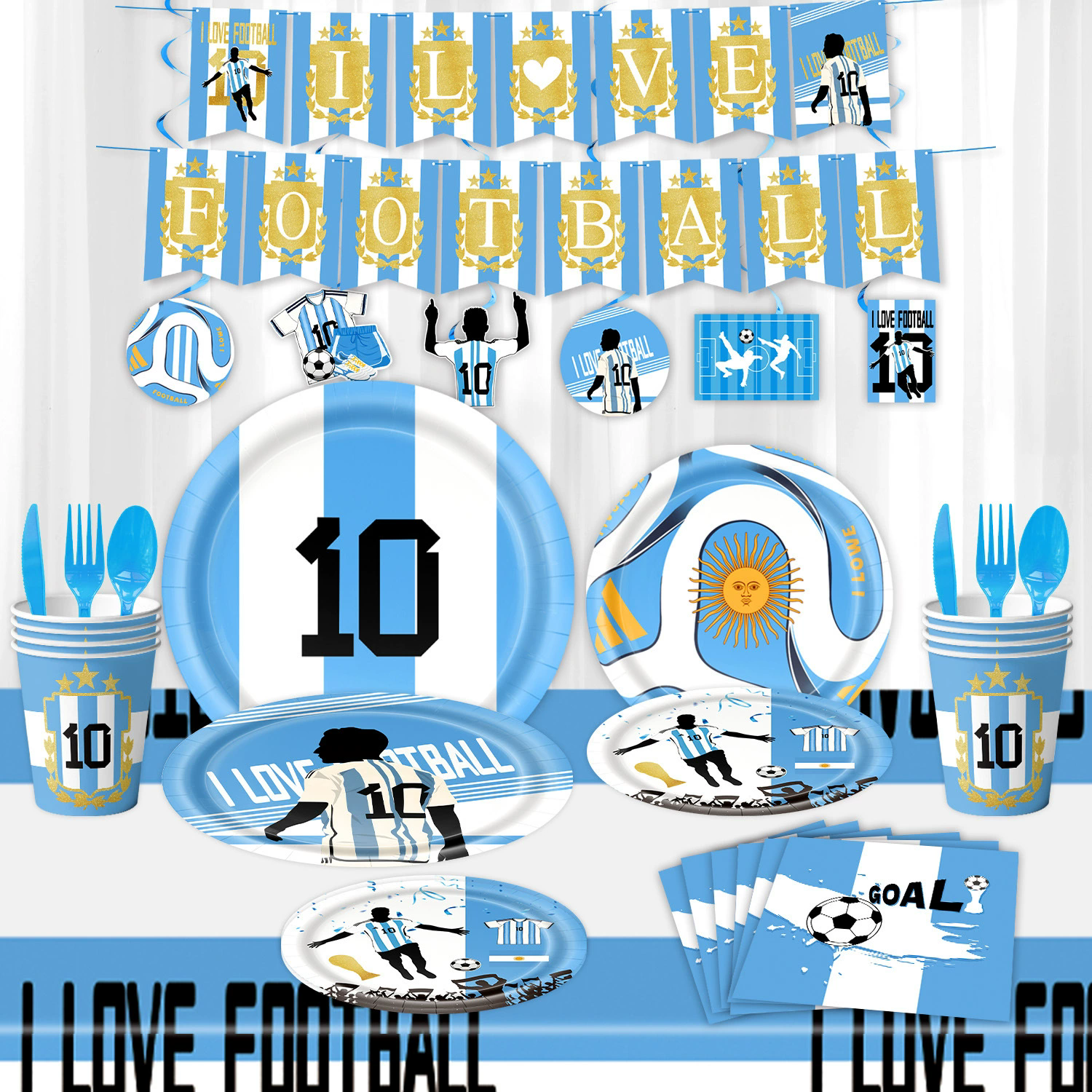 亚马逊新品世界杯主题梅西球迷派对餐具装饰用品一次性纸盘蛋糕插