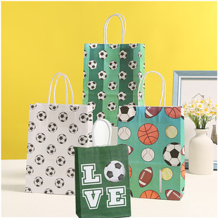 多款式足球篮球橄榄球主题牛皮纸袋礼物包装袋手提袋生日伴手礼袋