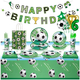 新款足球生日派对餐具套餐运动会气球纸盘纸杯桌布装饰布置用品
