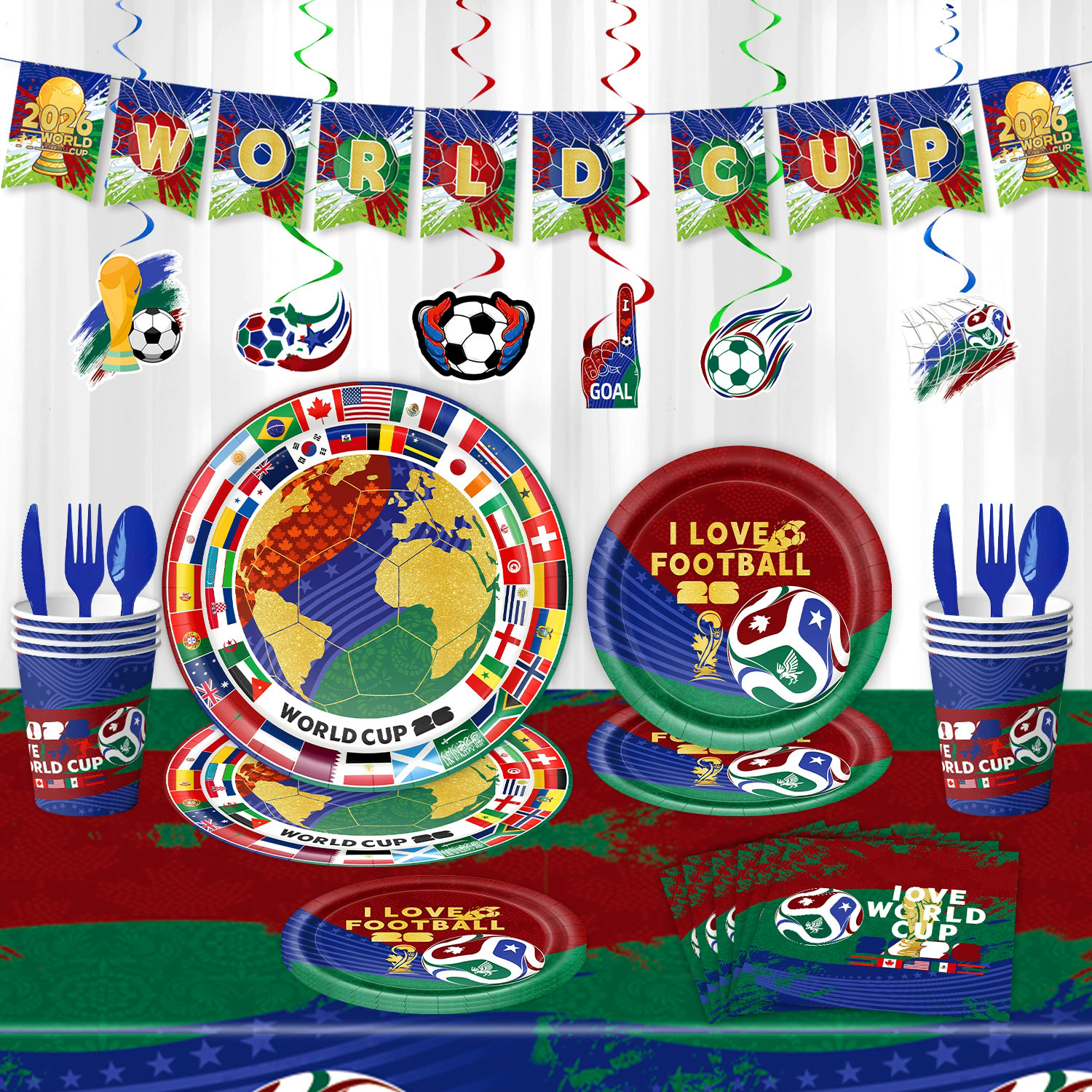 新品2026世界杯主题球迷派对餐具布置用品世界国旗纸盘纸杯