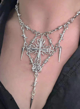 暗黑银色链条装饰项链复古饰品