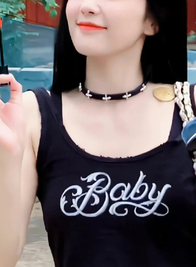 哥特风十字架项圈黑皮圈项链甜酷