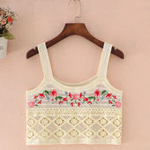 上衣设计感百搭小衫 民族风刺绣露脐吊带2025夏装 绣花小背心女无袖