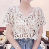 露脐女生防晒衫 针织上衣度假旅拍镂空外罩衫 外搭 小衫 甜辣风让短款