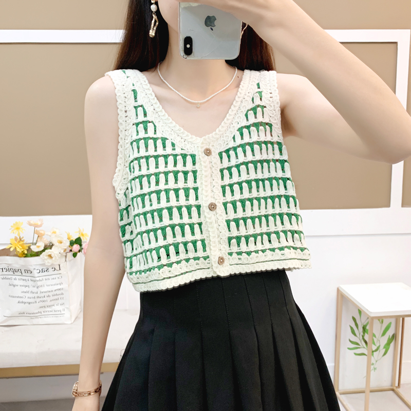 V领马甲开衫女条纹穿配裙子上衣