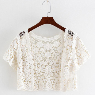 超仙蕾丝小披肩女夏季小众开衫外搭白色短袖小外披配裙子防晒罩衫