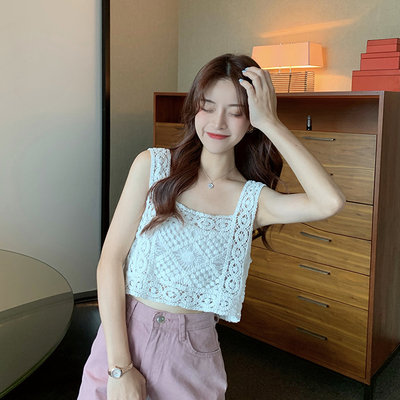 蕾丝针织镂空短款吊带外穿春夏