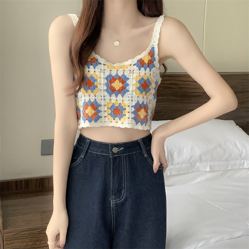 2026夏季新款民族风针织钩花镂空吊带宽松马甲百搭外穿背心上衣女