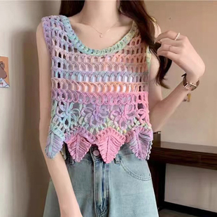 钩花针织流苏吊带小背心设计感小众彩色镂空罩衫 波西米亚夏季 新款
