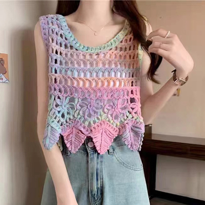 波西米亚夏季新款钩花针织吊带