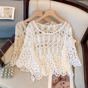甜美仙气海边针织衫镂空罩衫配吊带裙子的上衣洋气小外搭防晒披肩