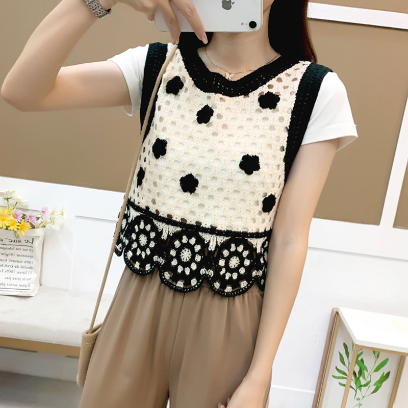 港风外搭复古撞色拼接短款针织小背心女2025春装薄款外穿马甲上衣