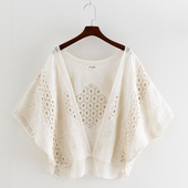 开衫 春夏披肩女蕾丝衫 蝙蝠袖 上衣纯棉短款 外套 度假防晒衣镂空薄款