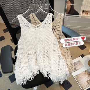 针织吊带背心上衣女 纯棉罩衫 韩式 高级感宽松洋气小众百搭镂空无袖