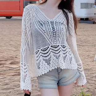 韩版薄款镂空针织防晒罩衫女夏季设计感外穿宽松减龄叠穿t恤上衣