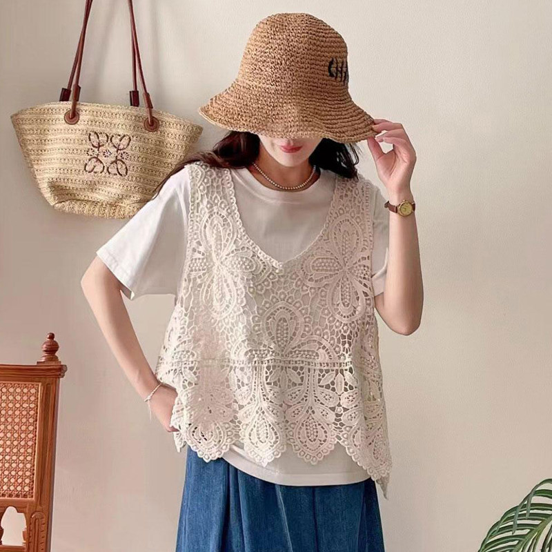 2025春夏新款慵懒风无袖棉线针织镂空马甲女宽松时尚复古叠穿背心