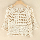 洋气蕾丝防晒衣 女减龄宽松外搭显瘦时尚 短款 镂空性感圆领针织罩衫