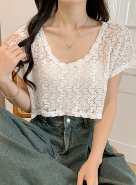 2026春夏薄款女蕾丝镂空短款罩衫