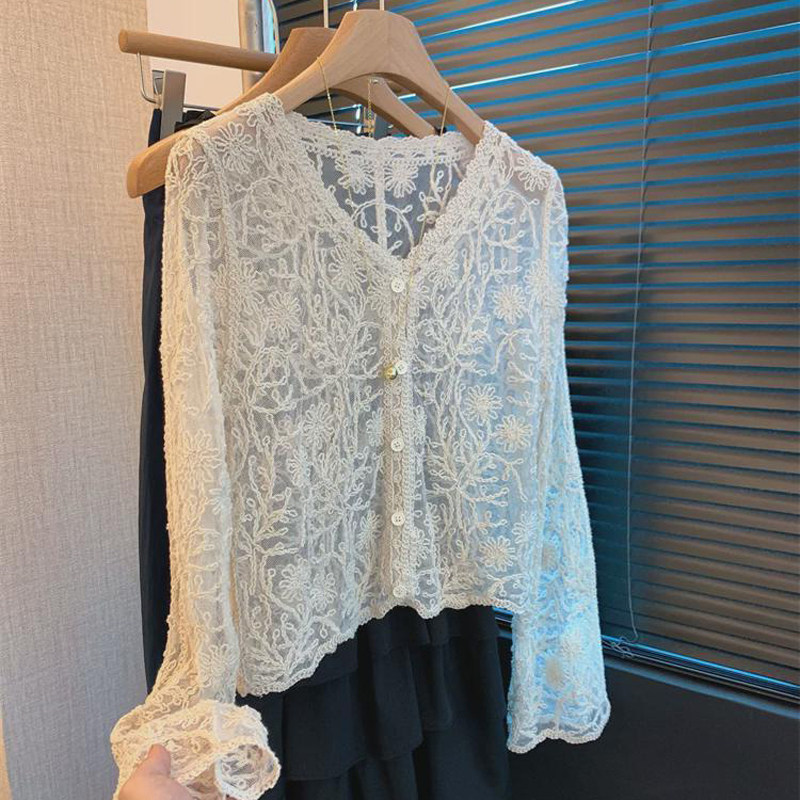 法式蕾丝衬衫女春秋全棉