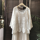 蕾丝长袖 镂空网衫 刺绣时尚 2025春夏新款 罩衫 沙滩度假女披肩防晒衣