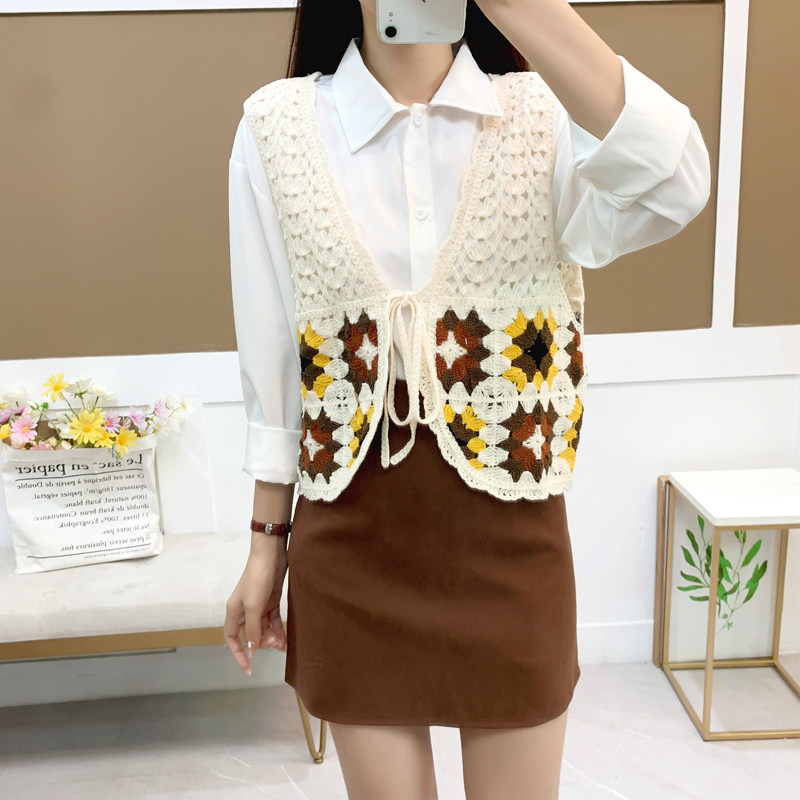 日系森女马甲2025春夏小清新外搭背心叠穿短款毛巾绣网红马夹坎肩