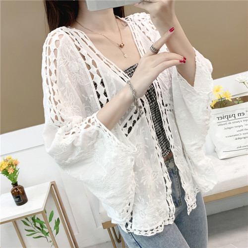 镂空钩花全棉蕾丝开衫披肩小外套