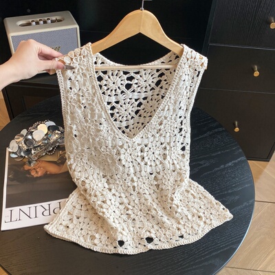法式简约钩花镂空背心吊带
