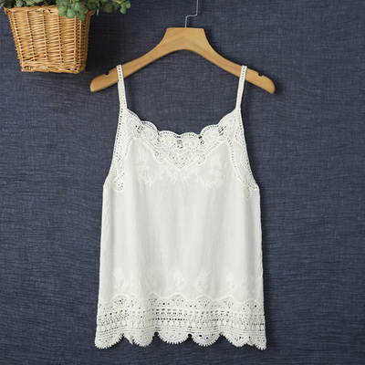 外穿吊带打底刺绣花边镂空上衣