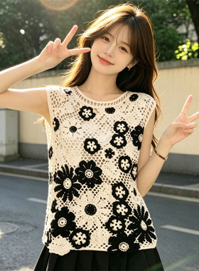 韩式钩花镂空针织背心夏季女款