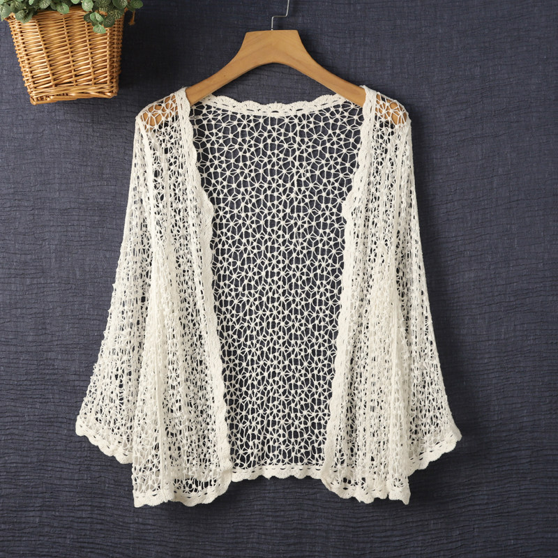 镂空外搭防晒开衫女秋新款沙滩服海边披肩宽松短款薄外套空调上衣