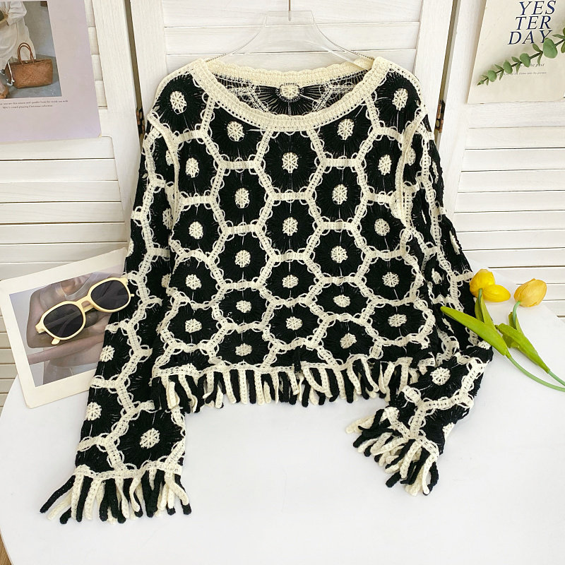 别致绝美镂空针织罩衫女外搭2025秋季宽松显瘦洋气慵懒风流苏上衣