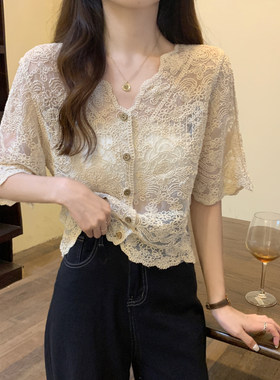 夏季仙女风蕾丝V领防晒开衫