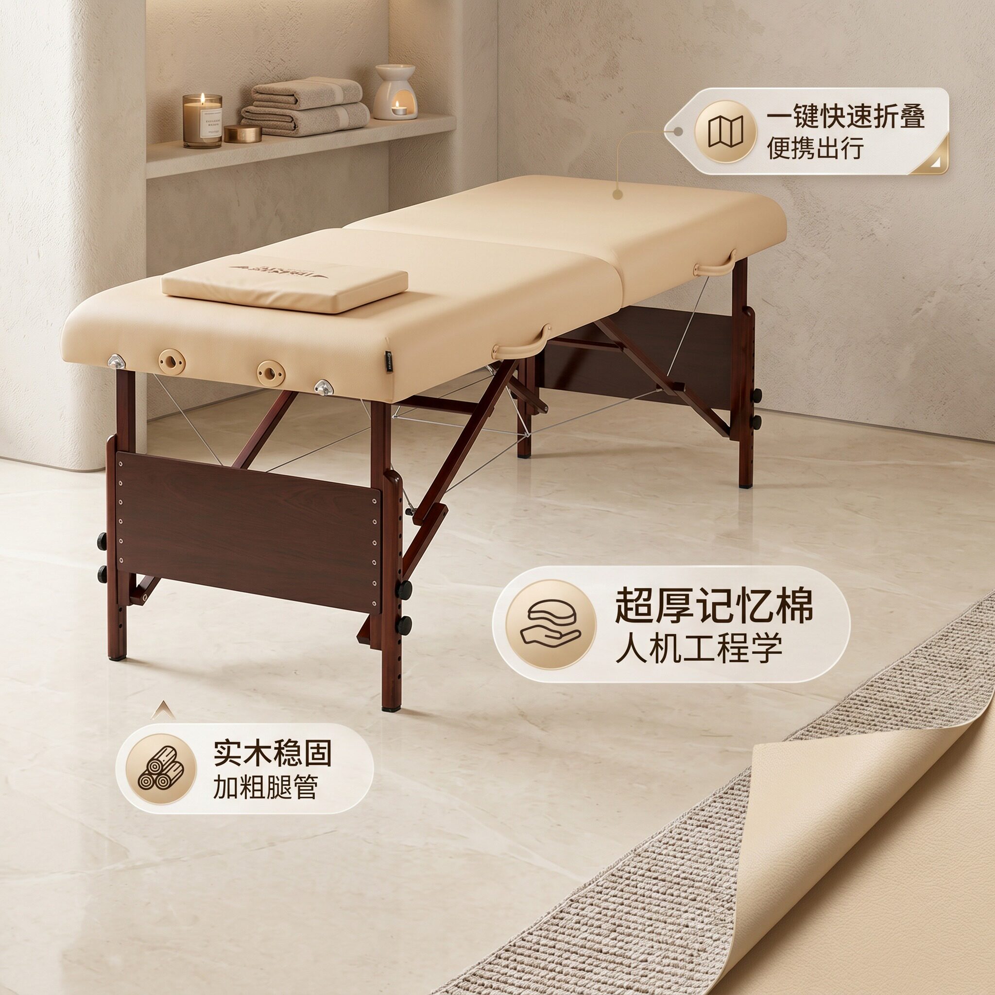 家用美容按摩床折叠床推拿床美容院用美容床实木支架加厚便携折叠