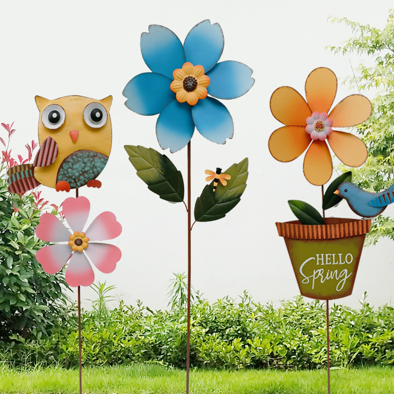 铁艺太阳花旋转风车花园庭院装饰