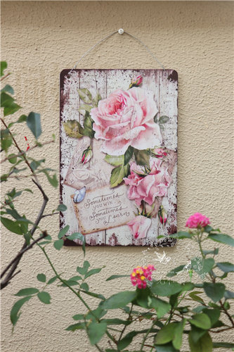 多款复古仿旧印刷花卉铁皮画花园装饰 庭院阳台做旧挂画 园艺杂货