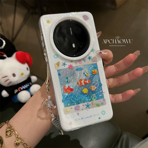 ins双层彩色海洋世界小鱼适用mate70pro华为手机壳pura70/80pro创意60pro+防摔套mate60pro全包女款