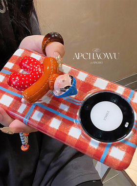 ins可爱红蓝格纹毛衣男孩支架适用mate60pro华为手机壳pura70pro菲林mate50/40硬壳p60/p50全包女款nova12/11