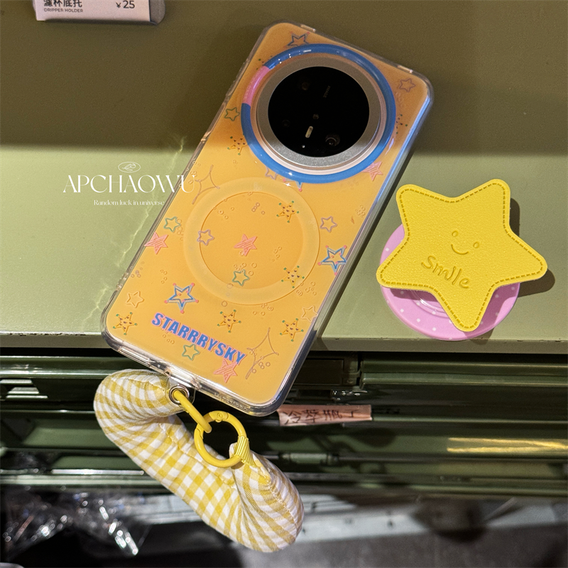 可爱ins双层皮质星星磁吸支架适用mate70pro华为手机壳pura70/80pro创意60pro+防摔套mate60pro全包女款