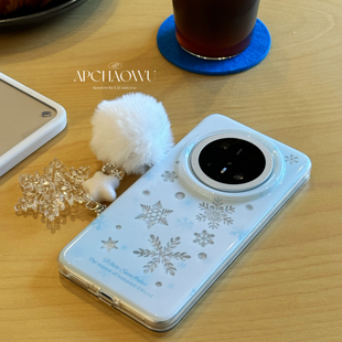 ins双层闪粉雪花毛球挂件适用mate70pro华为手机壳pura70/80pro创意60pro+防摔套mate60pro全包女款