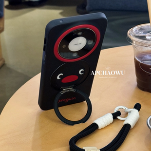 可爱卡通新款企鹅磁吸一体360°旋转支架适用华为mate80pro手机壳mate70pro全包mate80软胶60pro+新款