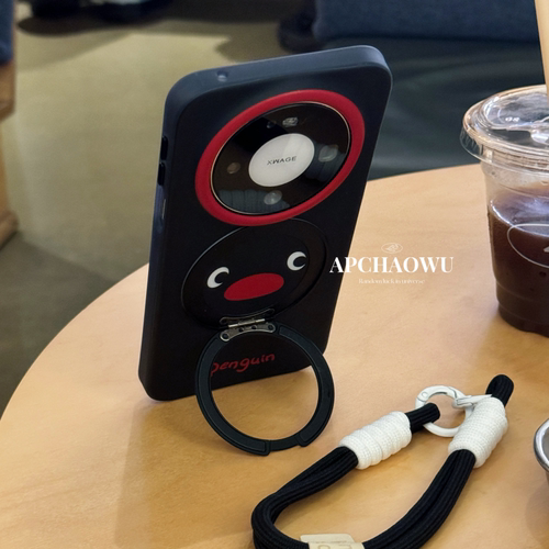 可爱卡通新款企鹅磁吸一体360°旋转支架适用华为mate80pro手机壳mate70pro全包mate80软胶60pro＋新款
