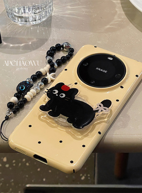 ins黄色小波点猫咪支架适用适用mate60pro华为手机壳mate50/40菲林Pura70pro硬壳p60/p50/p40全包nova12/11女