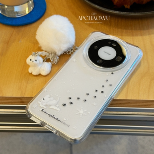 可爱双层雪花小狗猫咪毛球挂件适用mate70pro华为手机壳pura70/80pro创意60pro+全包防摔mate80pro女款