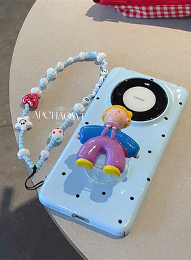 韩国ins蓝色波点男孩支架适用mate60pro华为手机壳mate50/40菲林壳Pura70pro硬壳p60/p50/p40女款nova12/11