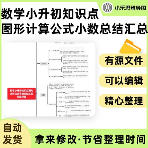 数学小升初知识点图形计算公式小数总结汇总思维导图Xmind笔记制