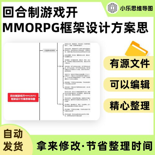 回合制游戏开MMORPG框架设计方案思维导图Xmind笔记制作电子版