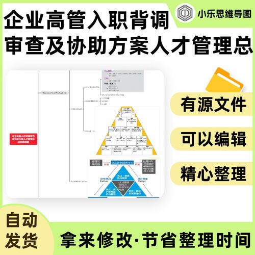 企业高管入职背调审查及协助方案人才管理总结思维导图Xmind笔记